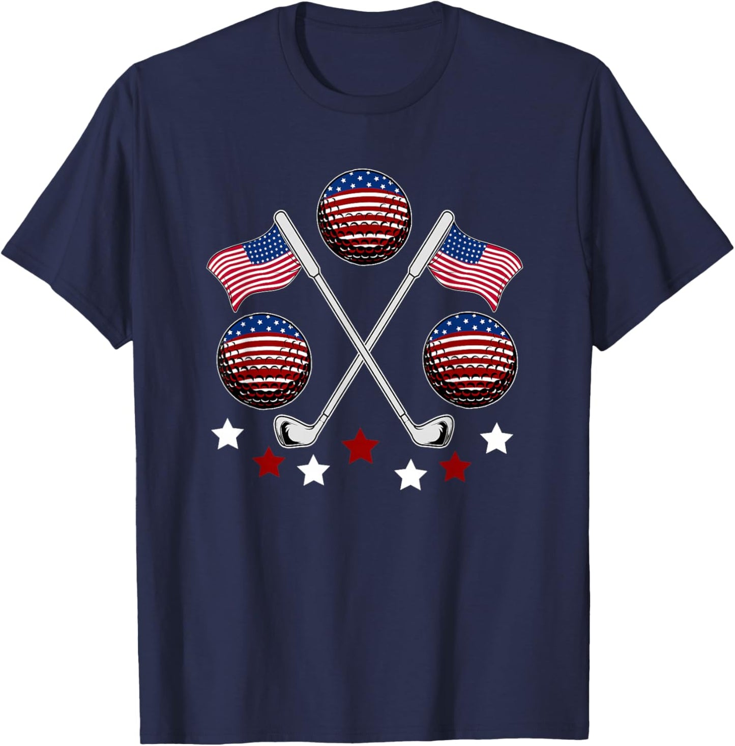 Golfer American Flag Golf Ball Player Patriot Fourth Of July T-Shirt - T-Shirt | Navy