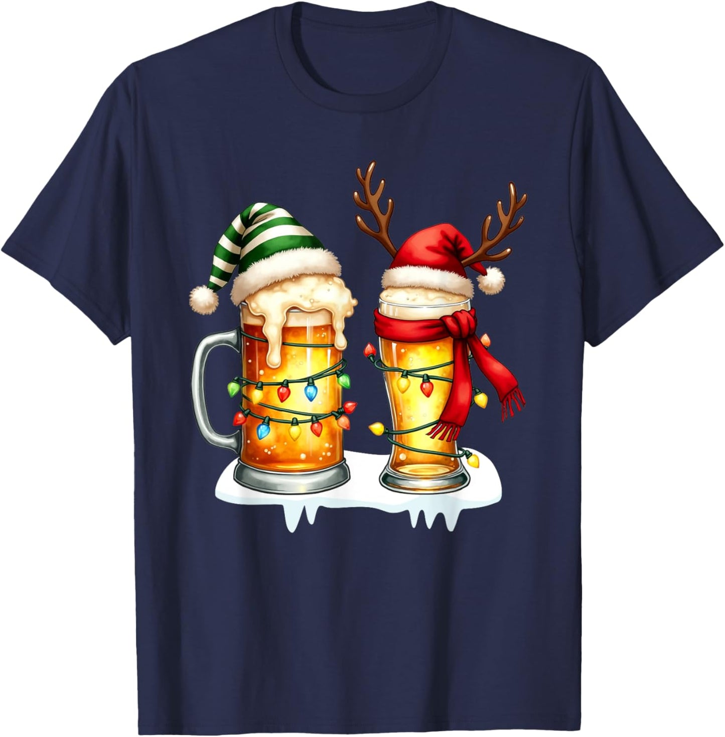 Christmas Pajamas Beer Mug Beer Glasses Beer Costume Santa T-Shirt - T-Shirt | Navy