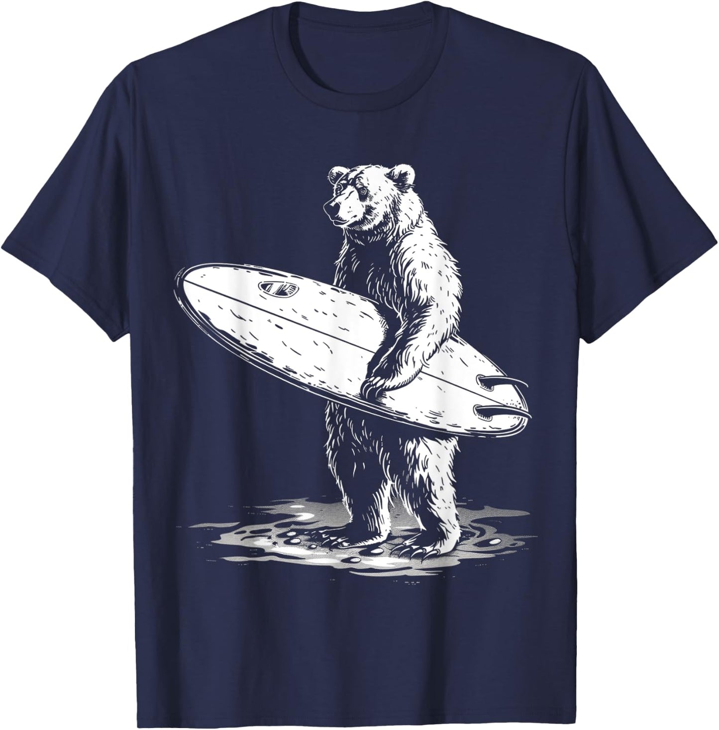 Surfing Bear Cool Beach Adventure Design Men Women Kids T-Shirt - T-Shirt | Navy