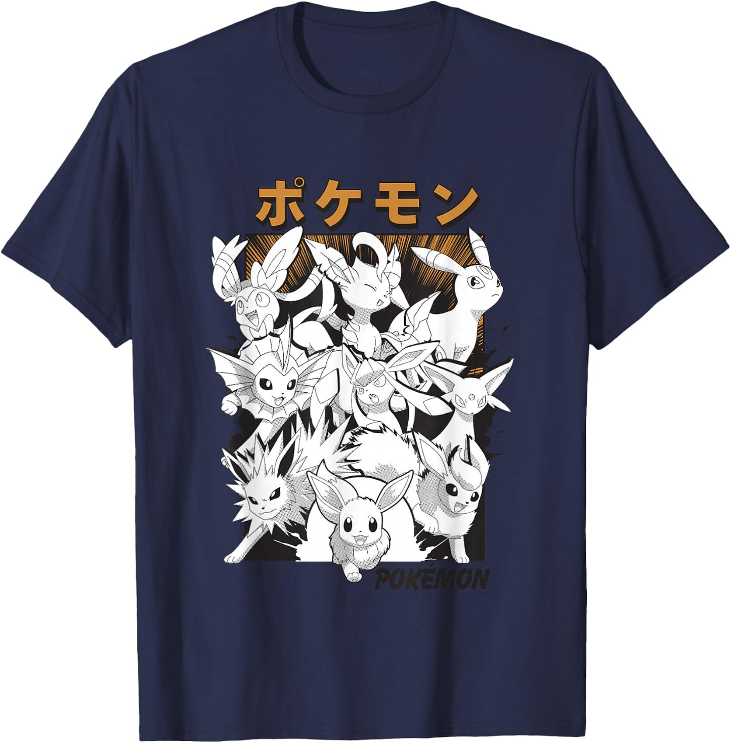 Pokémon Eevee & Eeveelutions Epic Mashup Vintage Poster T-Shirt - T-Shirt | Navy