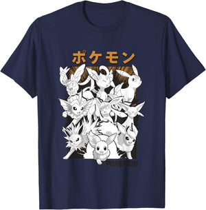 Pokémon Eevee & Eeveelutions Epic Mashup Vintage Poster T-Shirt - T-Shirt | Navy