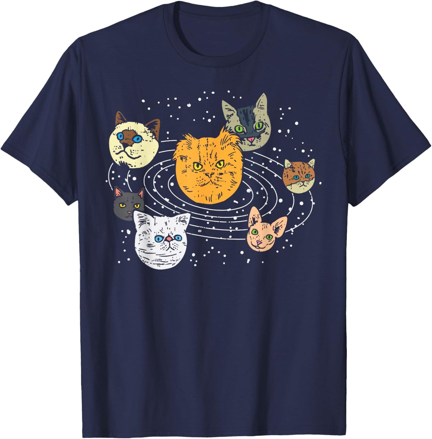 Cat Faces Planets Solar System Space Animals Pet Lover Gift T-Shirt - T-Shirt | Navy