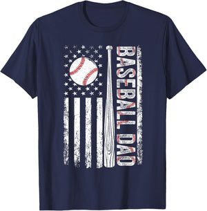 Baseball Dad American Flag Patriotic Father's Day USA Flag T-Shirt - T-Shirt | Navy