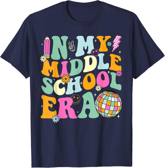 Groovy In My Middle School Era Back To School Teacher T-Shirt - T-Shirt | Navy