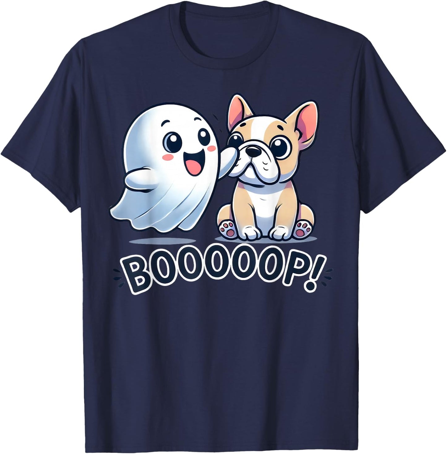 Funny Halloween Ghost French Bulldog Boop Easy Lazy Costume Men Women Kids T-Shirt - T-Shirt | Navy