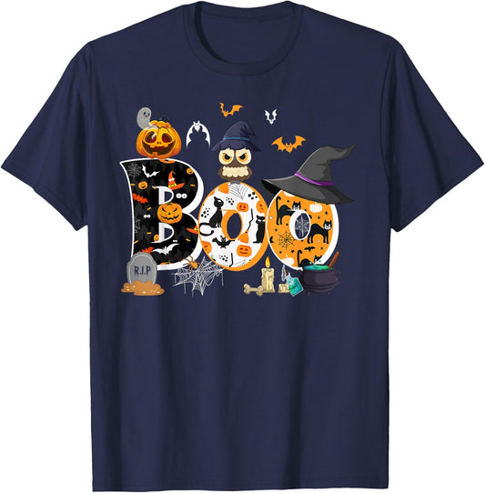 Halloween Costume Boo Owl Witch Hat Spider Pumpkin T-Shirt - T-Shirt | Navy