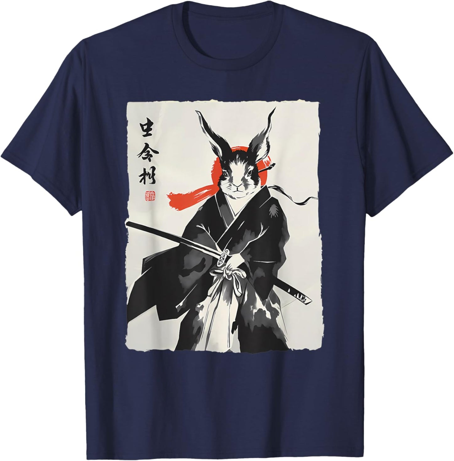 Samurai Rabbit Ronin Ukiyo Ink Warrior Japanese Rabbit Art T-Shirt - T-Shirt | Navy