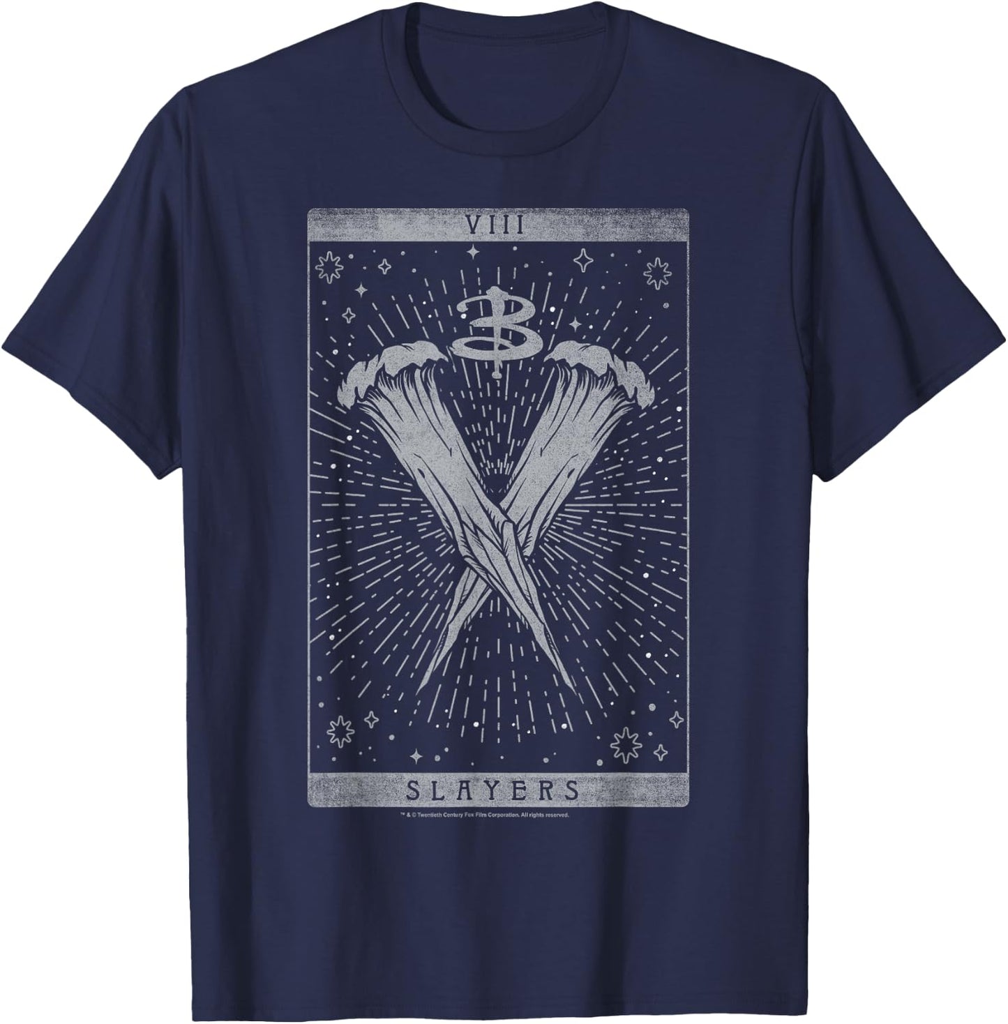 Buffy The Vampire Slayer Iconic Slayers Tarot Card Big Logo T-Shirt - T-Shirt | Navy