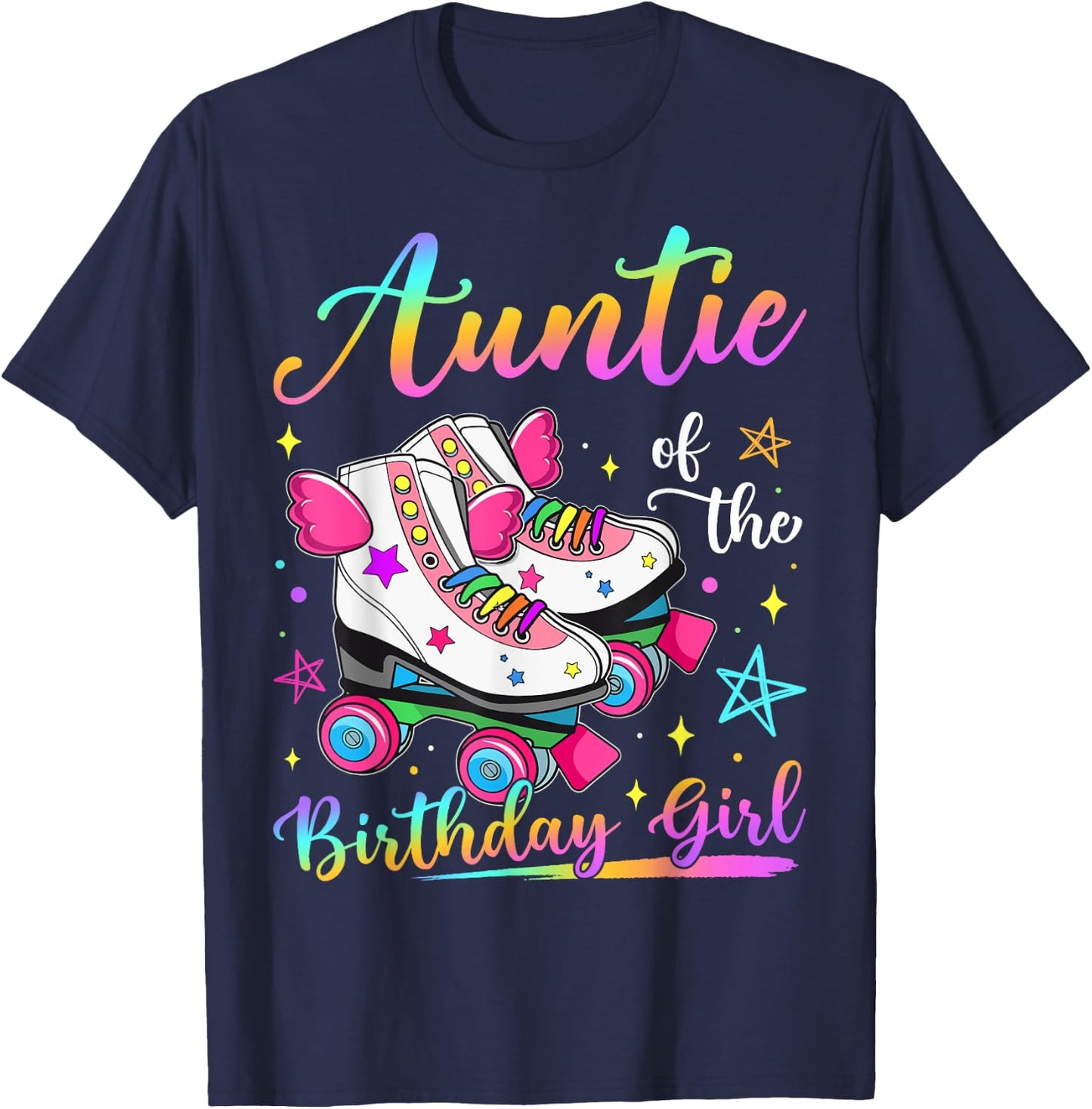 Auntie Of The Birthday Girl Rolling Skate Family Matching T-Shirt - T-Shirt | Navy