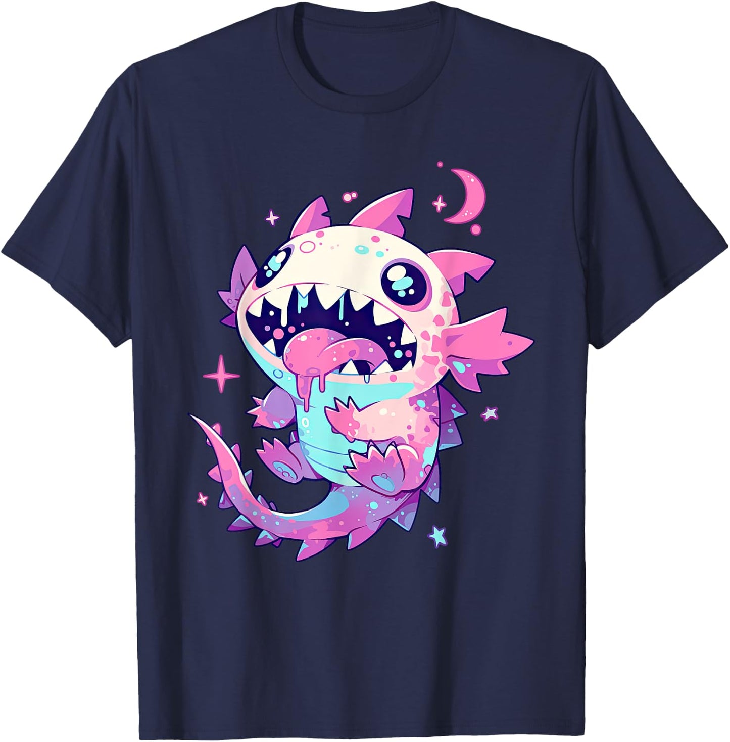 Kawaii Pastel Goth Creepy Cute Pink Zombie Axolotl T-Shirt - T-Shirt | Navy