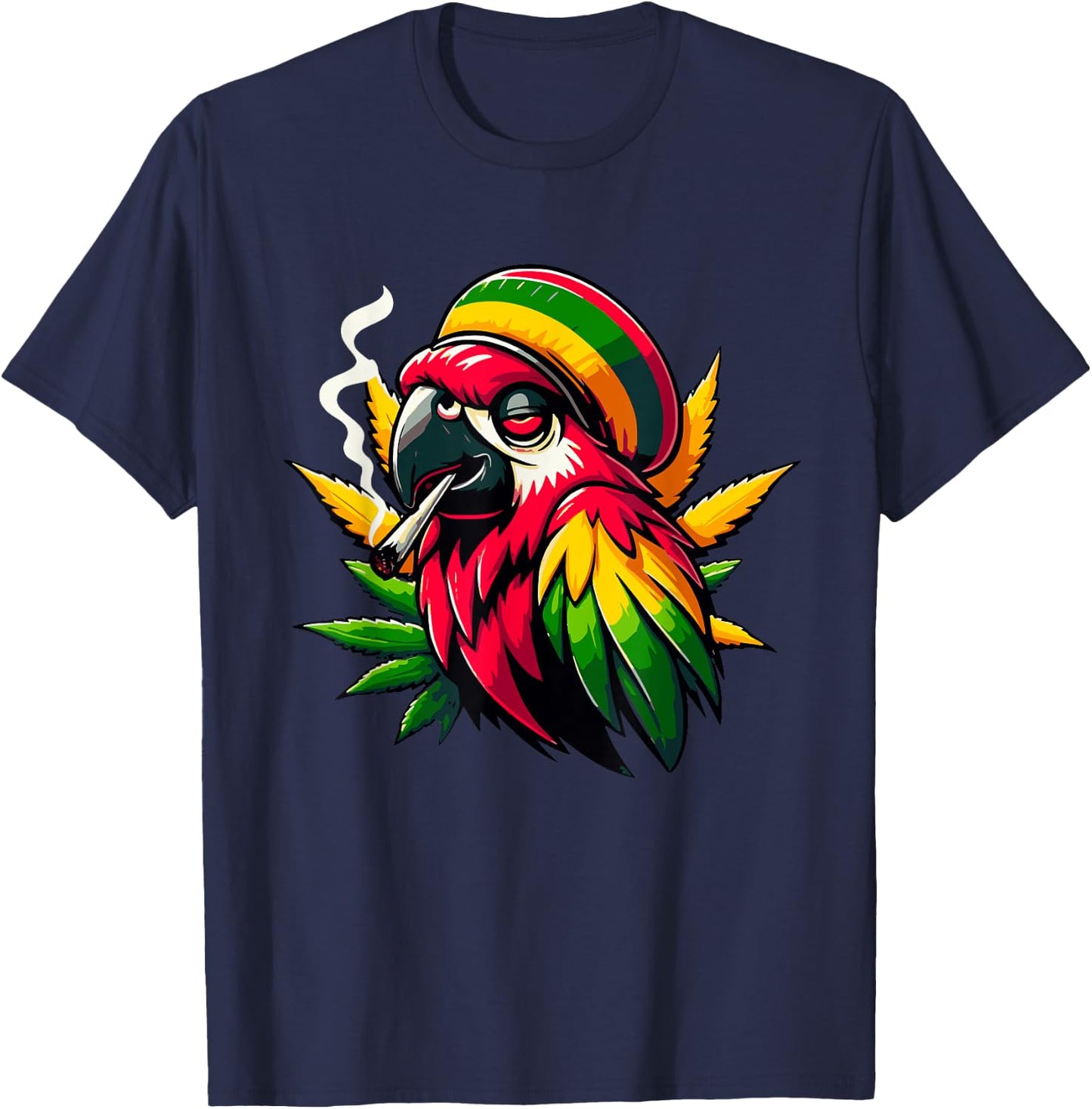 Reggae Parrot Meets Cannabis Leaf T-Shirt - T-Shirt | Navy