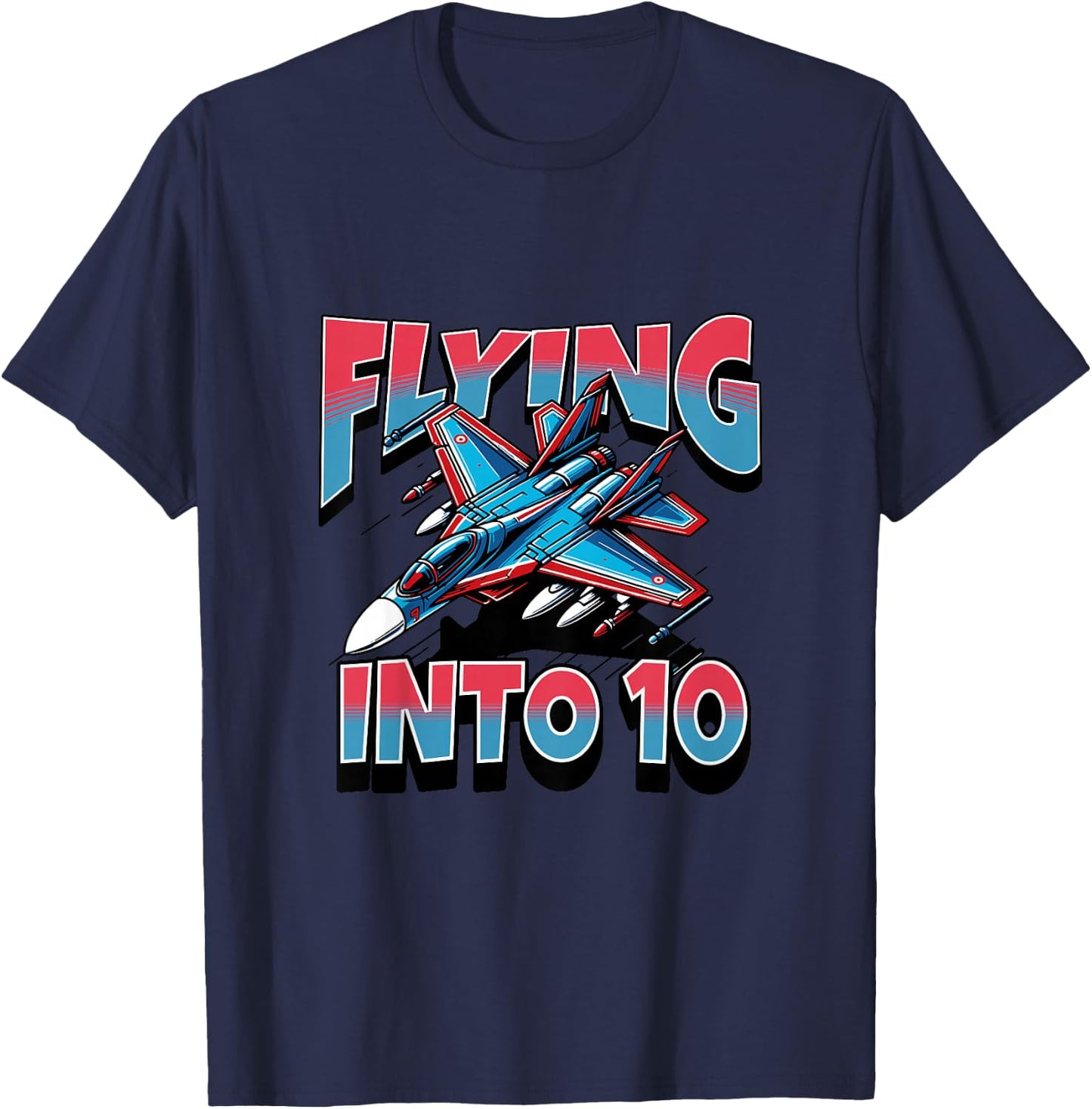 Kids Jet Fighter Flying Into 10 Year Old 10th Birthday Boy T-Shirt - T-Shirt | Navy