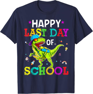 Happy Last Day Of School Dinosaurs Graduation Teacher Gifts T-Shirt - T-Shirt | Navy