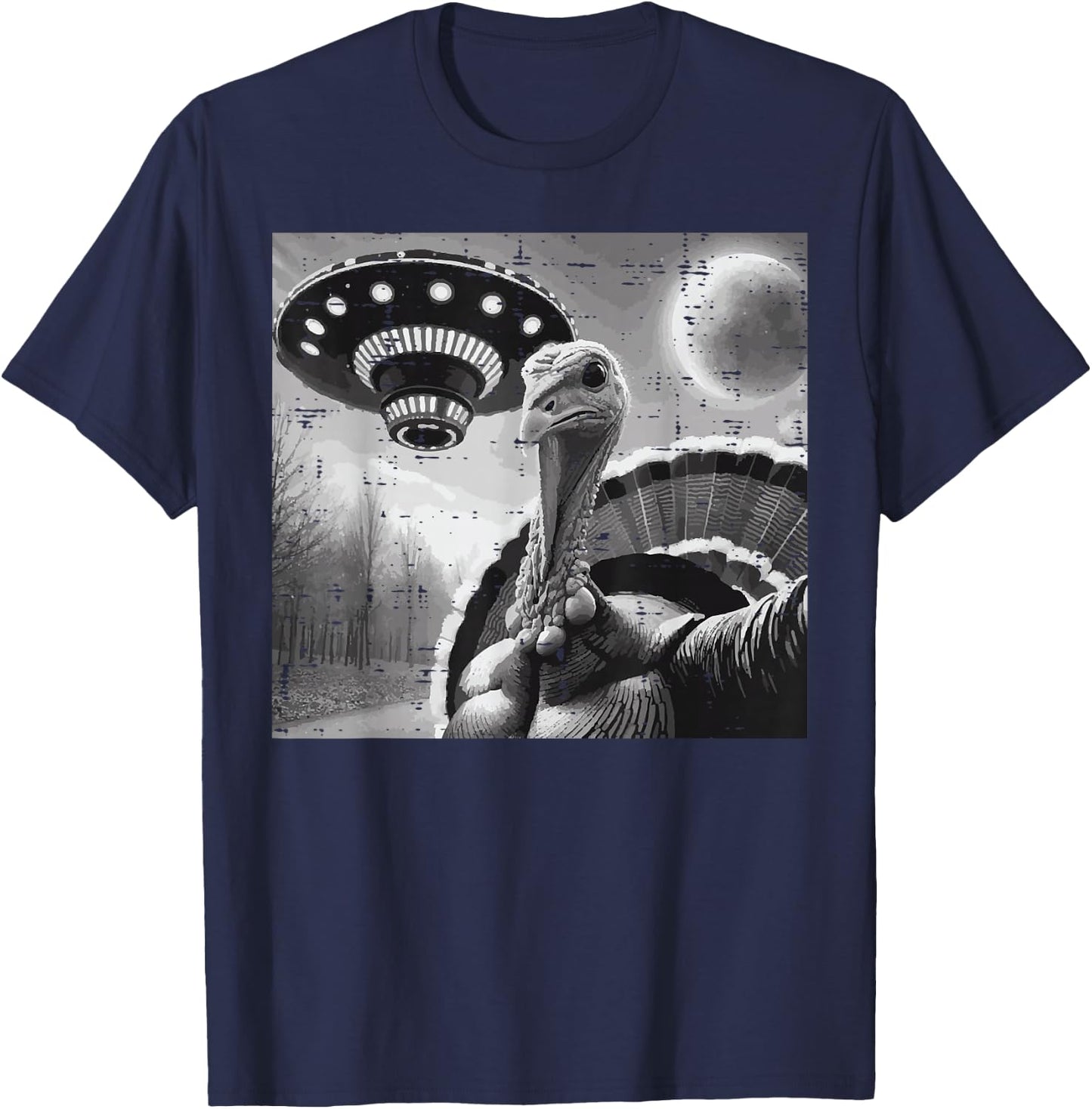 Thanksgiving Turkey UFO Selfie Funny Alien Men Women Kids T-Shirt - T-Shirt | Navy