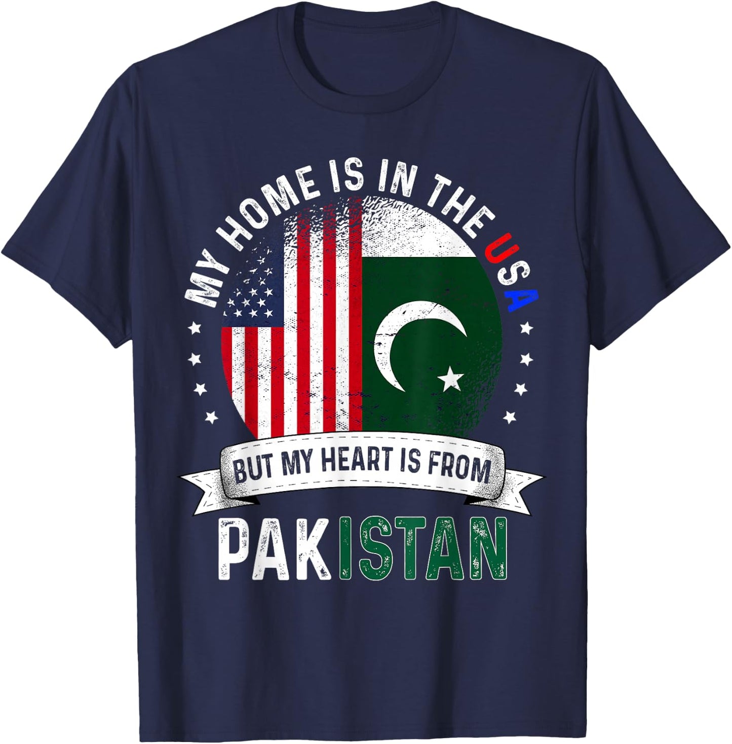 Pakistani American Patriot Heart is from Pakistan Flag T-Shirt - T-Shirt | Navy