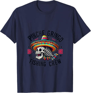Pinche Gringo Fishing Crew Funny Skeleton Fish T-Shirt - T-Shirt | Navy