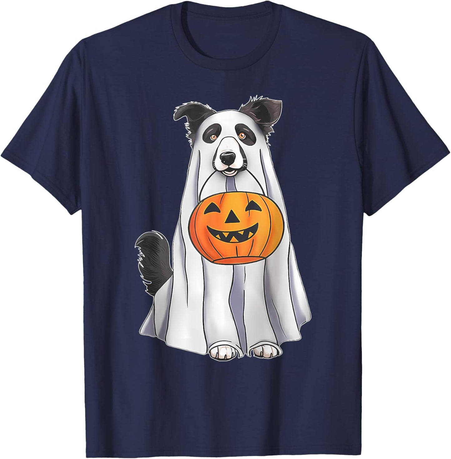 Border Collie Ghost Pumpkin Halloween Costume Fall T-Shirt - T-Shirt | Navy