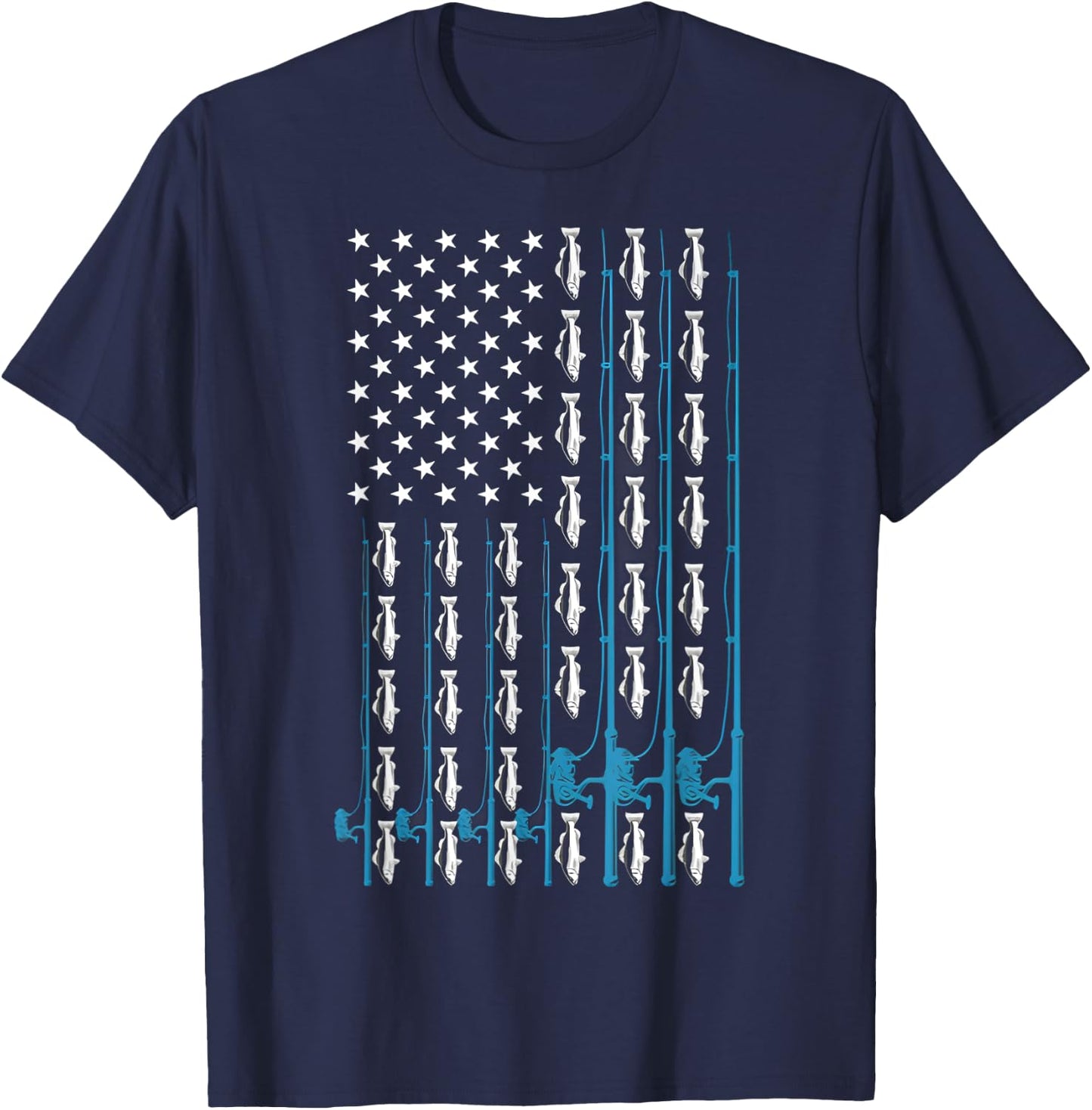 Fishing Rod Fishing Lover Fisherman Vintage American Flag T-Shirt - T-Shirt | Navy