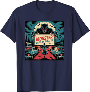 Retro Monster Drive-In Horror Movie Art Vintage T-Shirt - T-Shirt | Navy