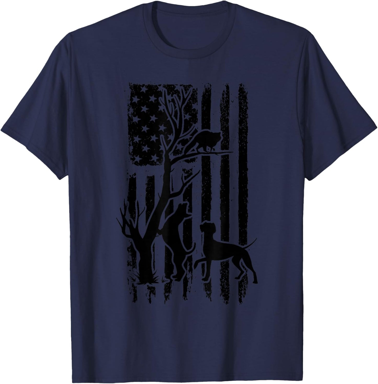 Dog Lover Apparel Co. Patriotic Coonhunter USA Flag Hunting Dog Coon Hound , Small, Grey T-Shirt - T-Shirt | Navy