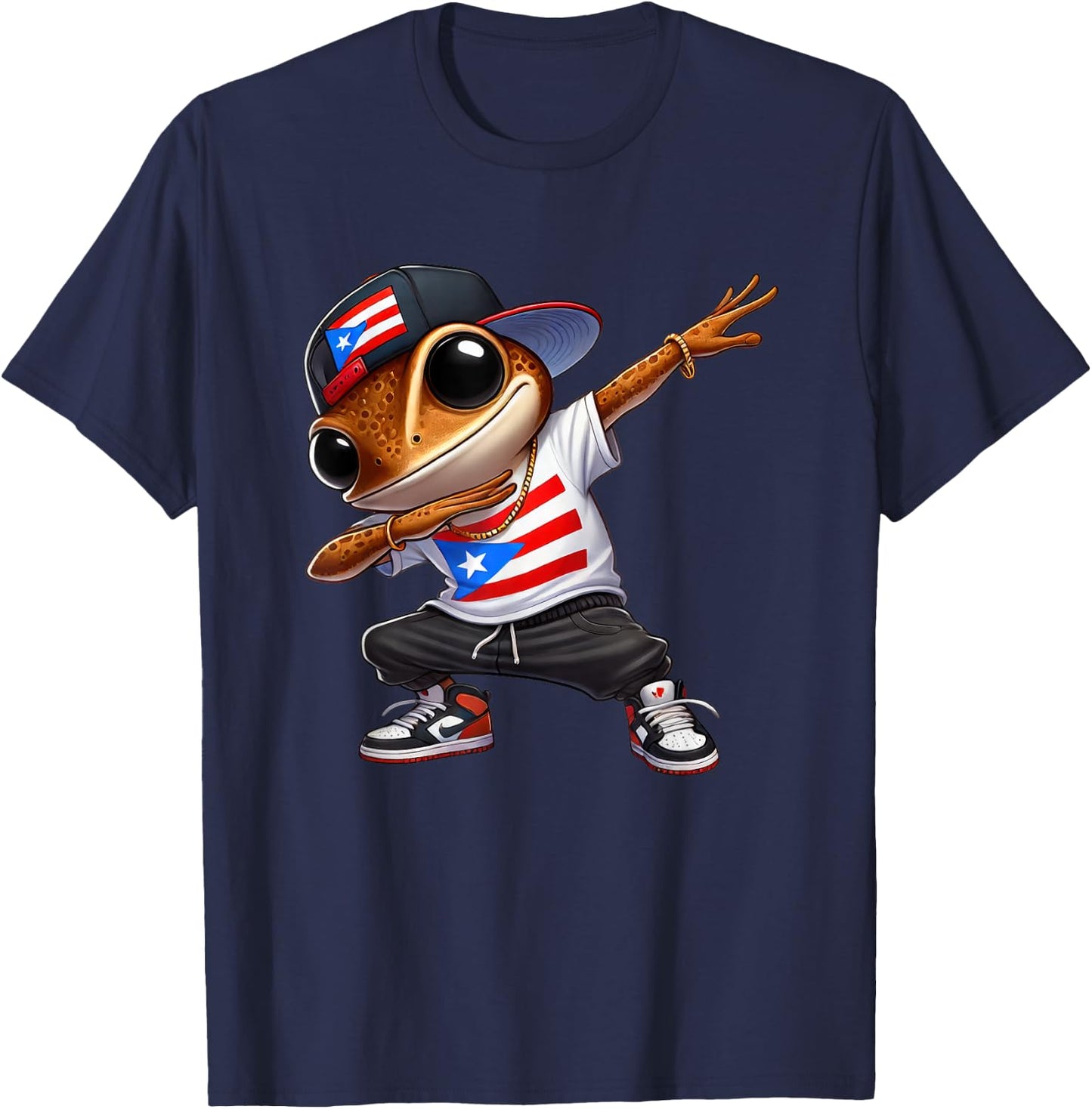 Dabbing Coqui Dab Puerto Rican Flag Hat Boricua Dimelo Fun T-Shirt - T-Shirt | Navy