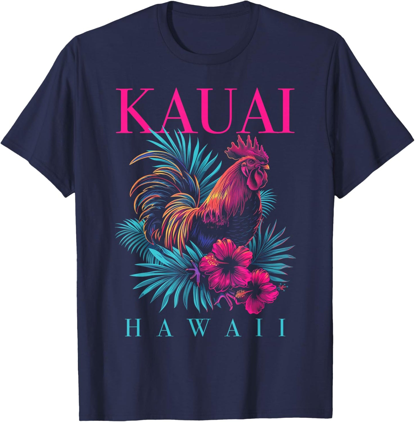 Kauai Hawaii Chicken Hawaii Hawaii Hibiscus Flowers Vintage T-Shirt - T-Shirt | Navy