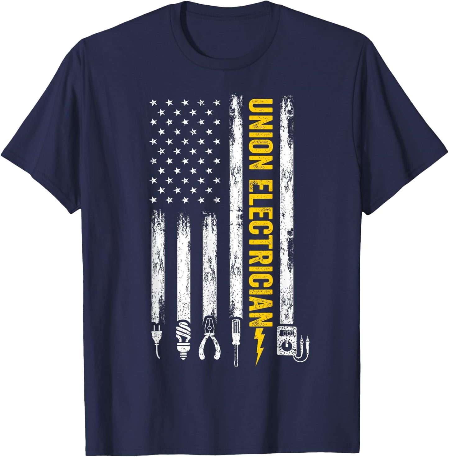 Union Electrician Tools USA Flag Pro American Electricians T-Shirt - T-Shirt | Navy