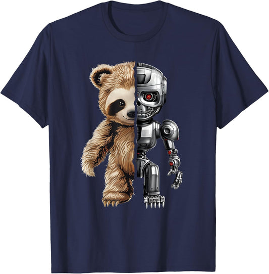 Funny Robotics Animal Lover Sloth Robots Graphic Engineer T-Shirt - T-Shirt | Navy