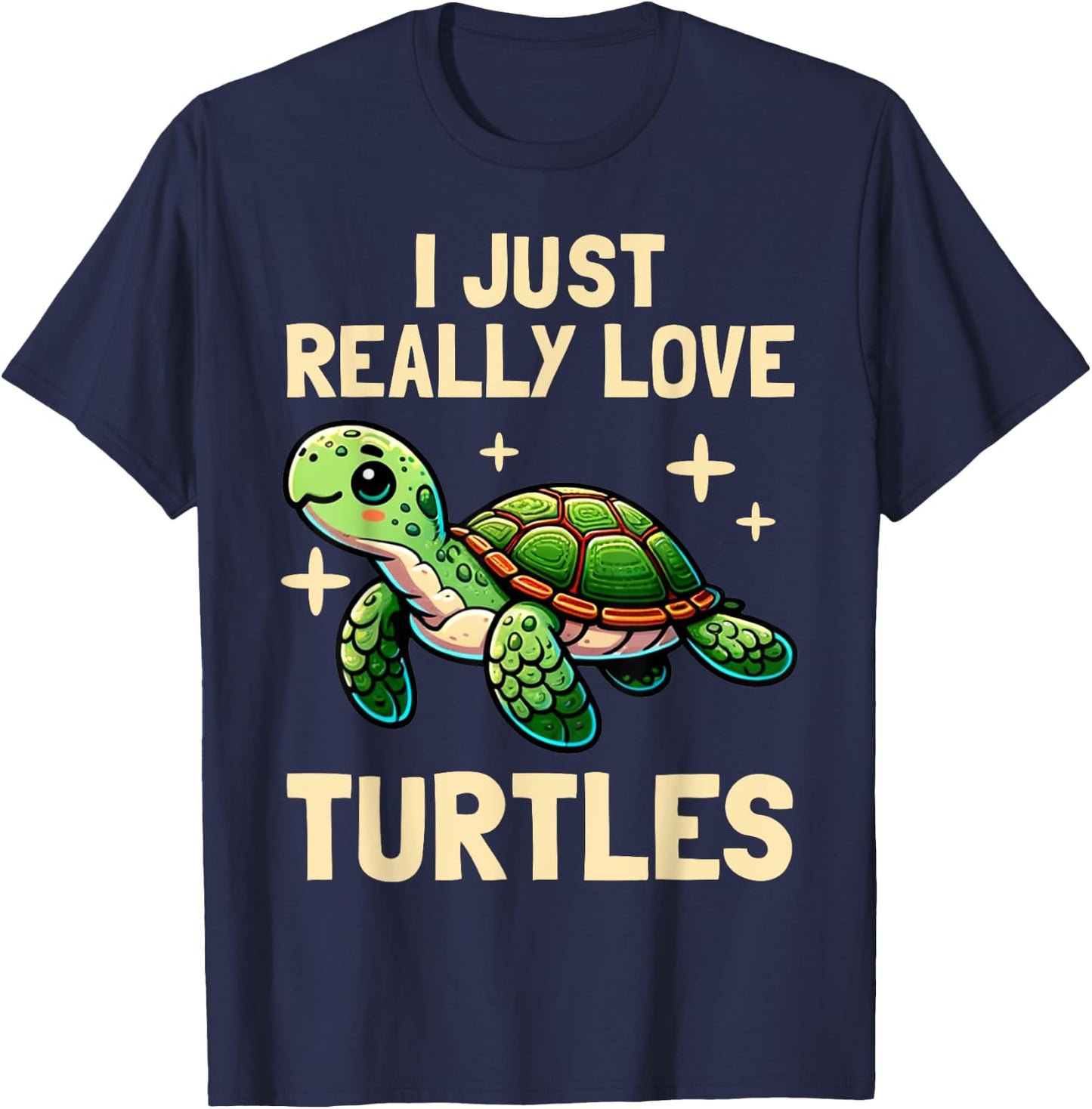 I Just Really Love Turtles Sea Turtle Lover Graphic T-Shirt - T-Shirt | Navy