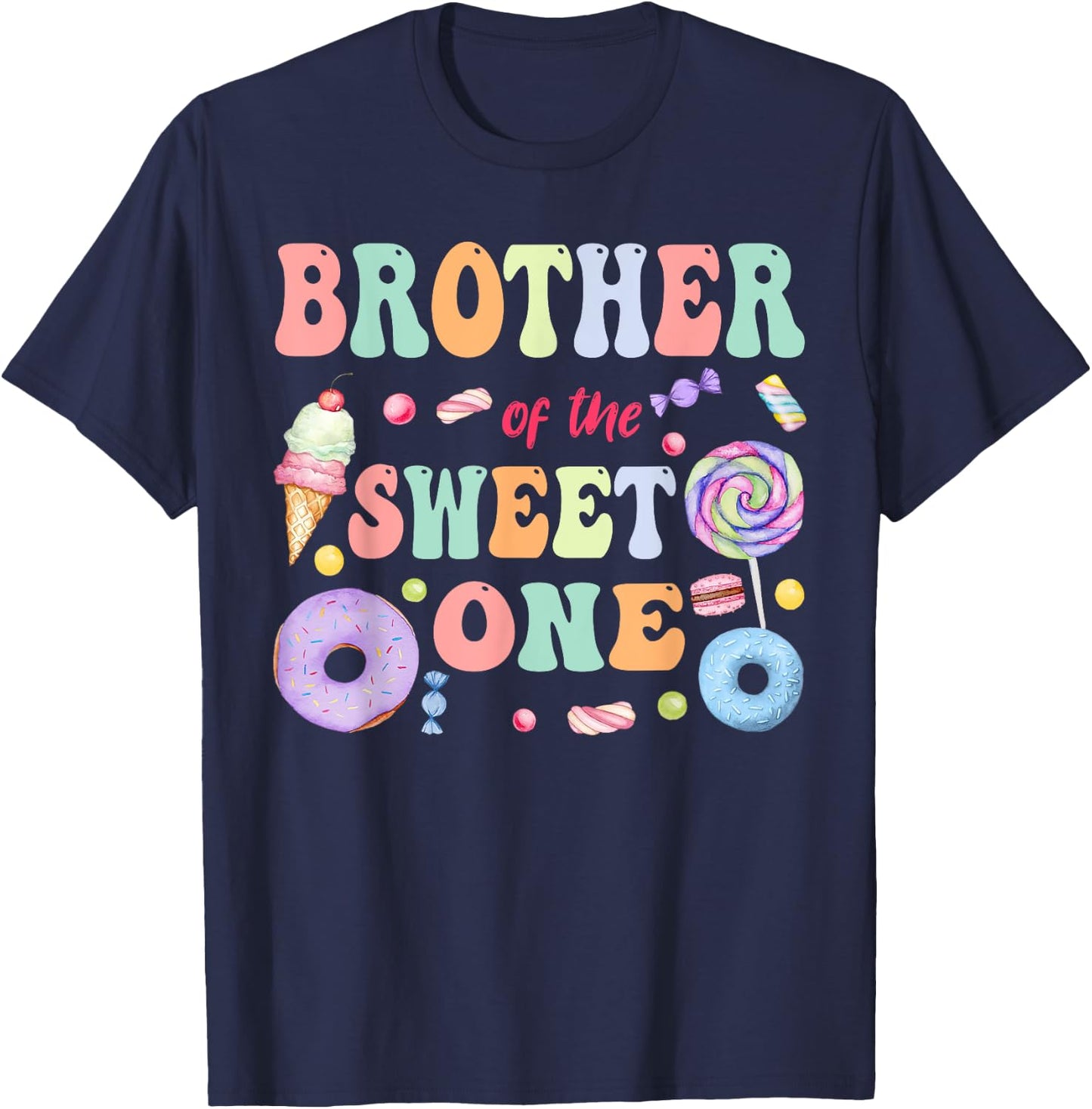 Brother of The Sweet One Lollipop Candy Birthday Party T-Shirt - T-Shirt | Navy