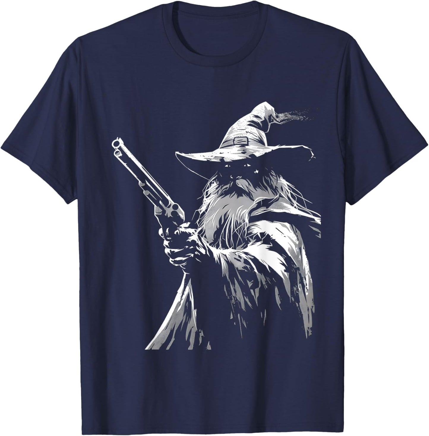 Wizard with a Gun / Pistol #3: Post-Apocalyptic SiFi Fantasy T-Shirt - T-Shirt | Navy