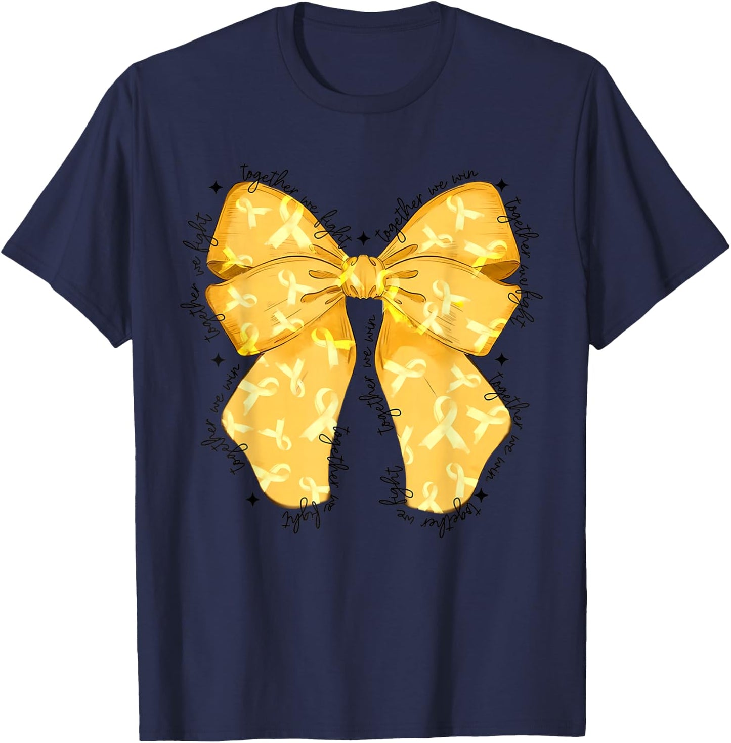 Cute Coquette Bow Together We Fight We Win Childhood Cancer T-Shirt - T-Shirt | Navy
