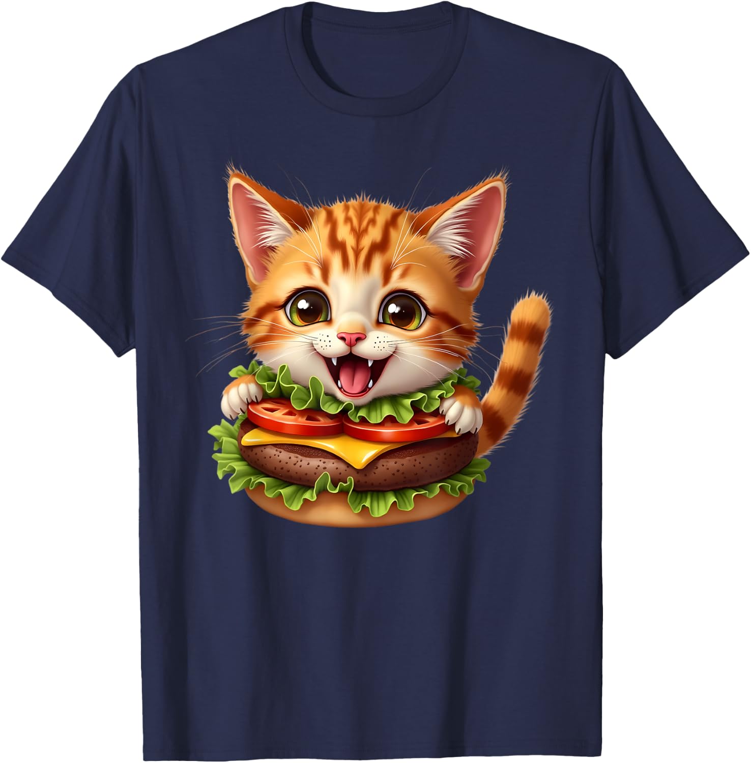 Funny Fast Food Cat Burger Lover Cute Cats Cheeseburger Men Women Kids T-Shirt - T-Shirt | Navy