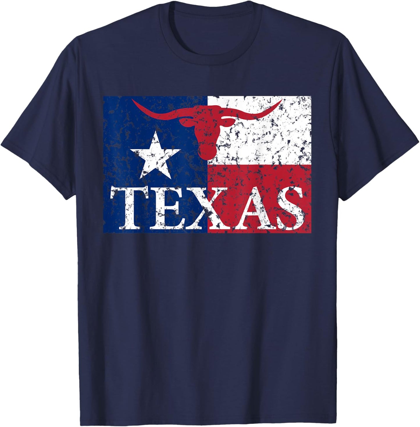 I Love Texas Longhorn Faded Grunge TX Flag T-Shirt - T-Shirt | Navy
