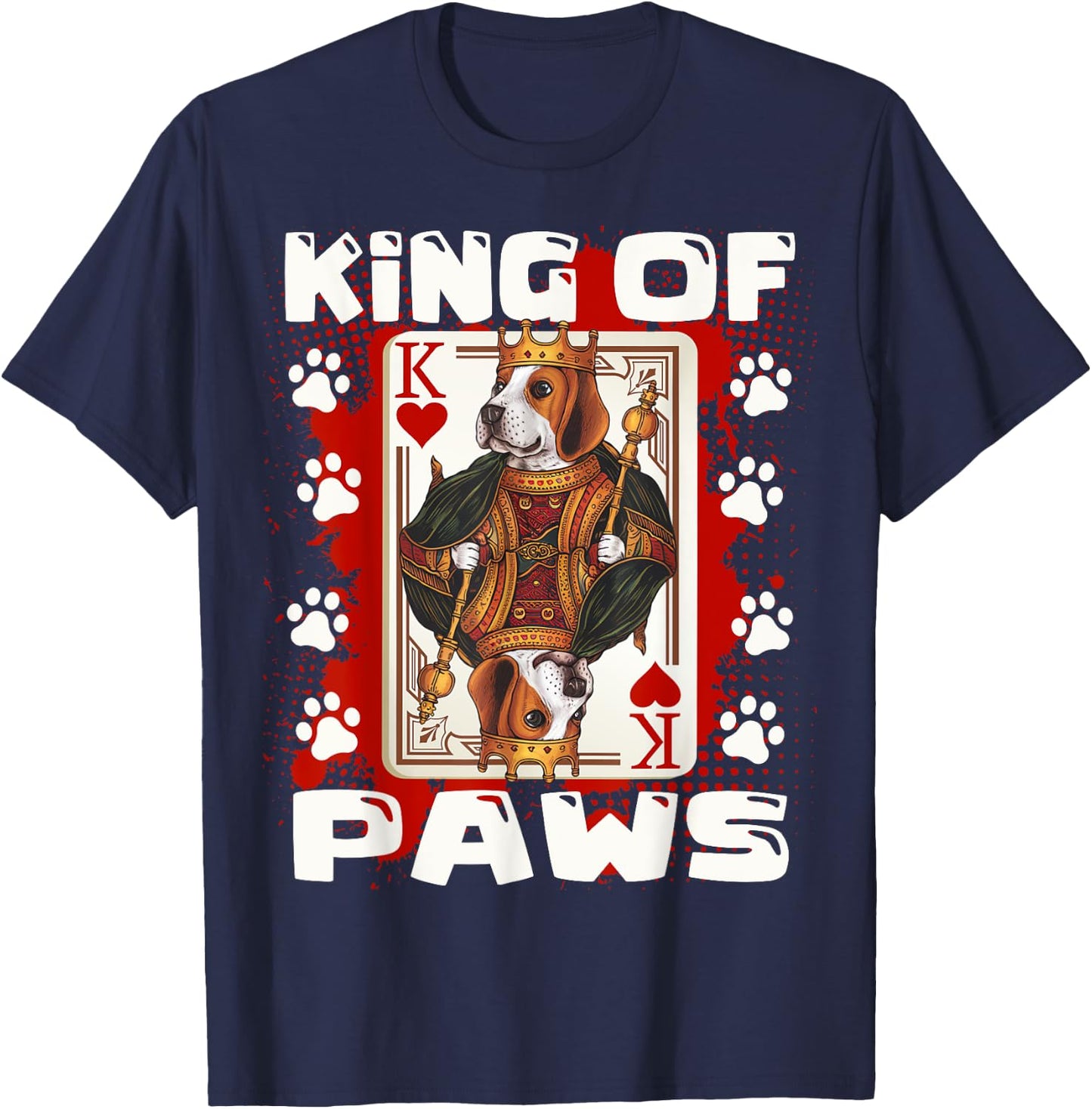 Beagle King of Paws & King of hearts Poker Card Beagle Dad T-Shirt - T-Shirt | Navy