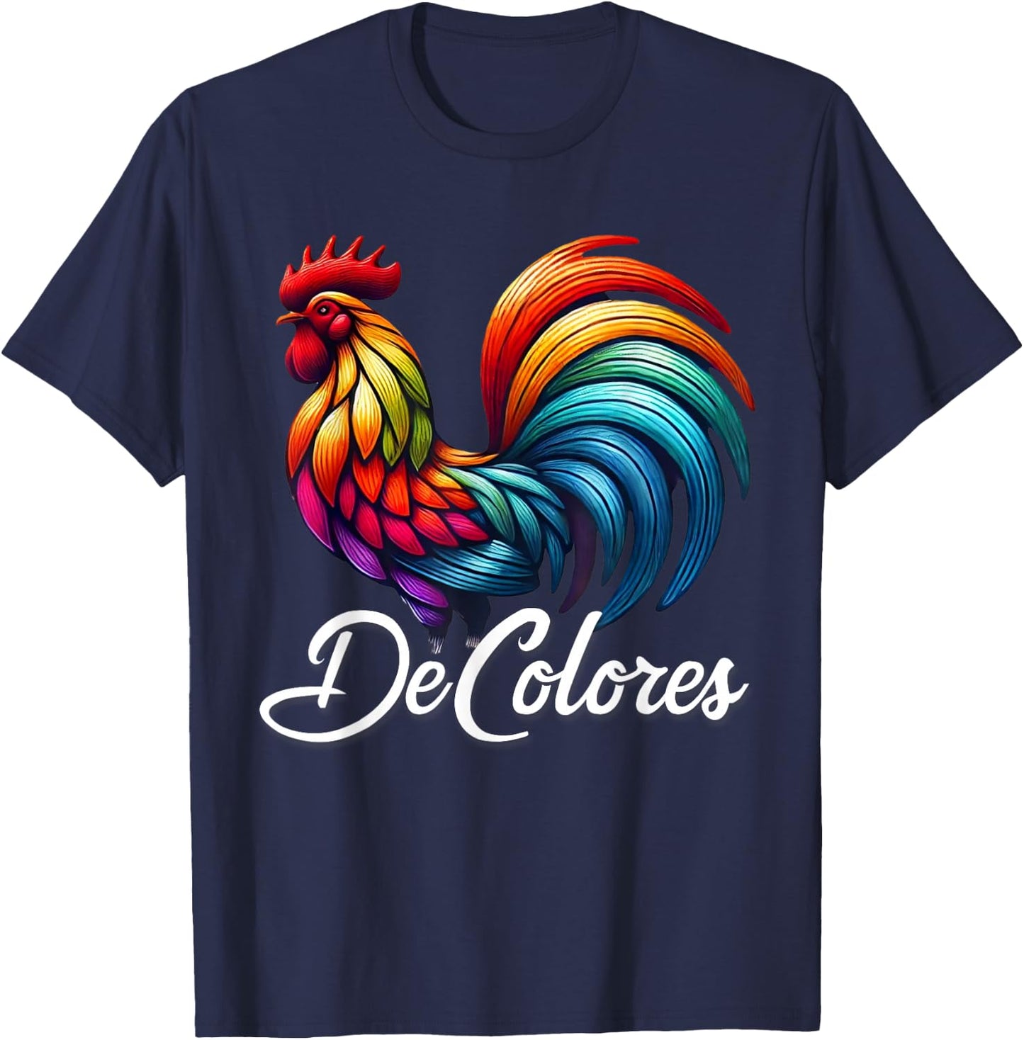 DeColores Cursillo Rainbow Rooster Catholic T-Shirt - T-Shirt | Navy