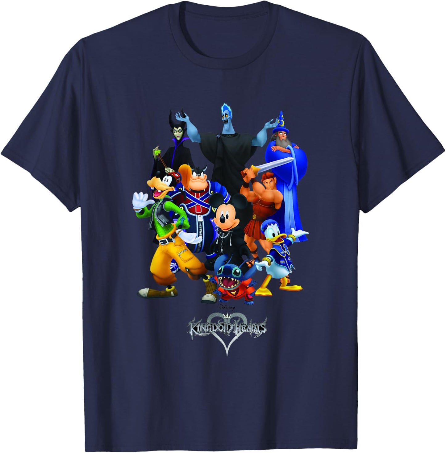 Disney Kingdom Hearts Magical Characters Mash Up Chest Logo T-Shirt - T-Shirt | Navy