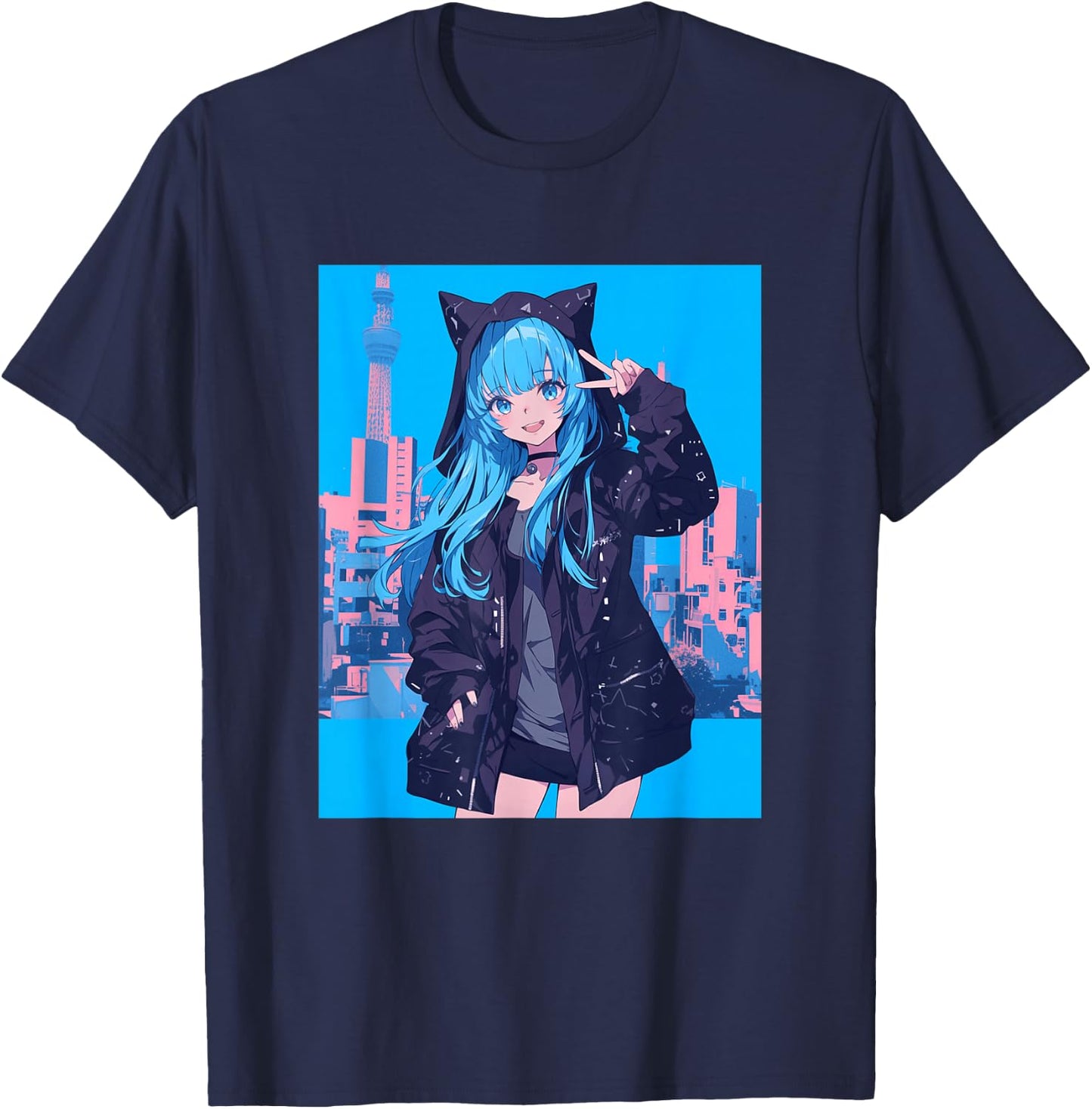 Japanese Anime Girl T-Shirt - T-Shirt | Navy