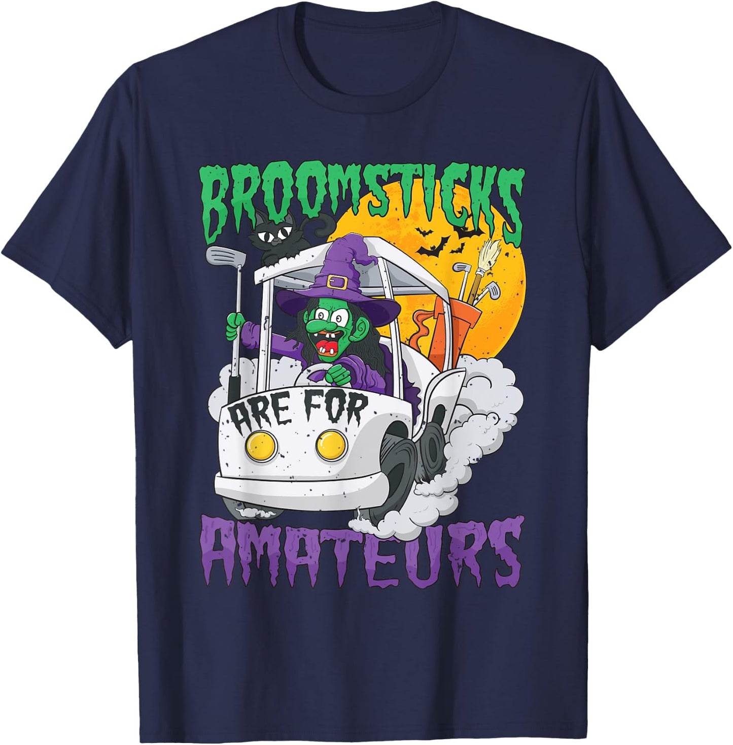Witch Riding A Golf Cart Funny Halloween T-Shirt - T-Shirt | Navy