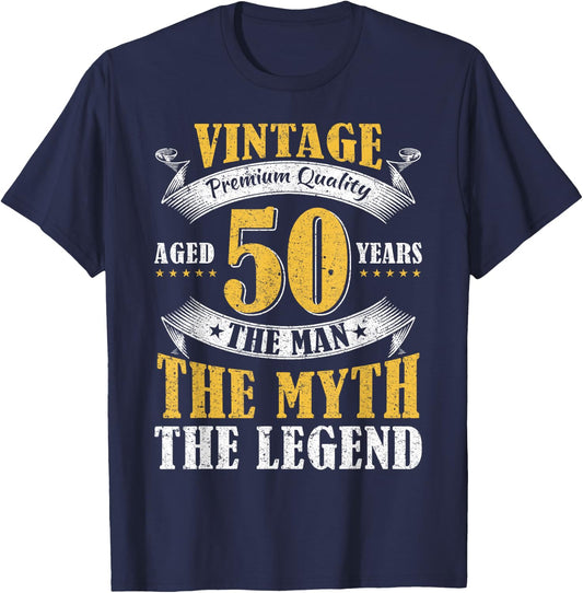 Aged 50 Years The Man The Myth The Legend 50th Birthday T-Shirt - T-Shirt | Navy