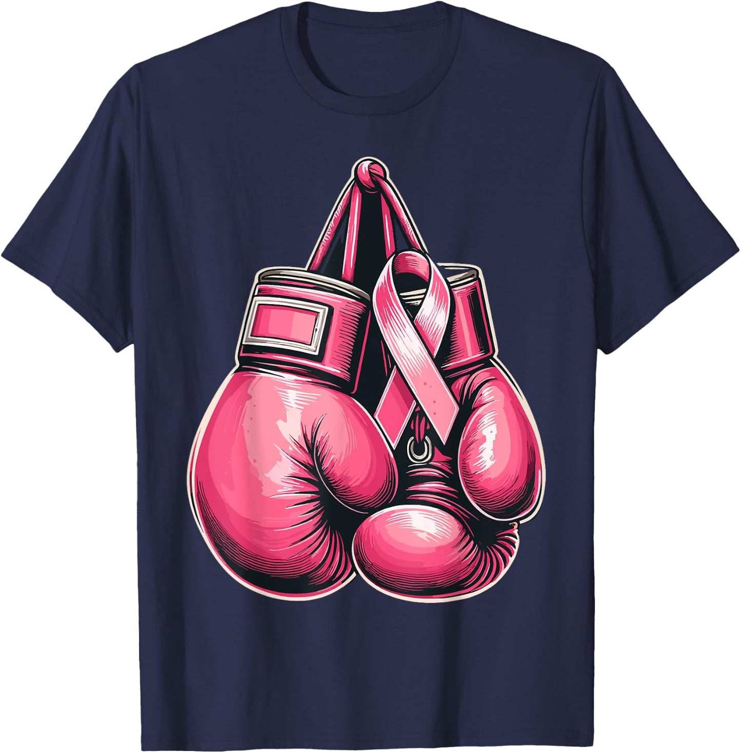 Breast Cancer Boxing Glove Pink Ribbon Awareness Fight Women T-Shirt - T-Shirt | Navy