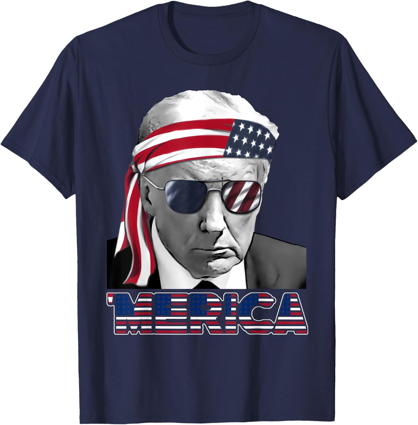 'MERICA TRUMP Happy 4th Of July Trump American Flag T-Shirt - T-Shirt | Navy