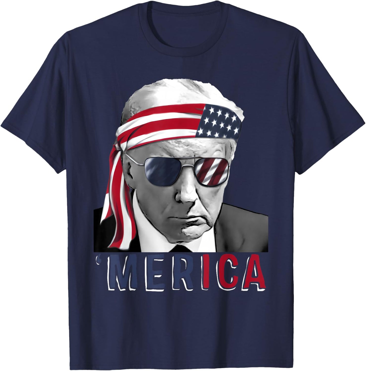 'MERICA TRUMP Happy 4th Of July Trump American Flag USA T-Shirt - T-Shirt | Navy