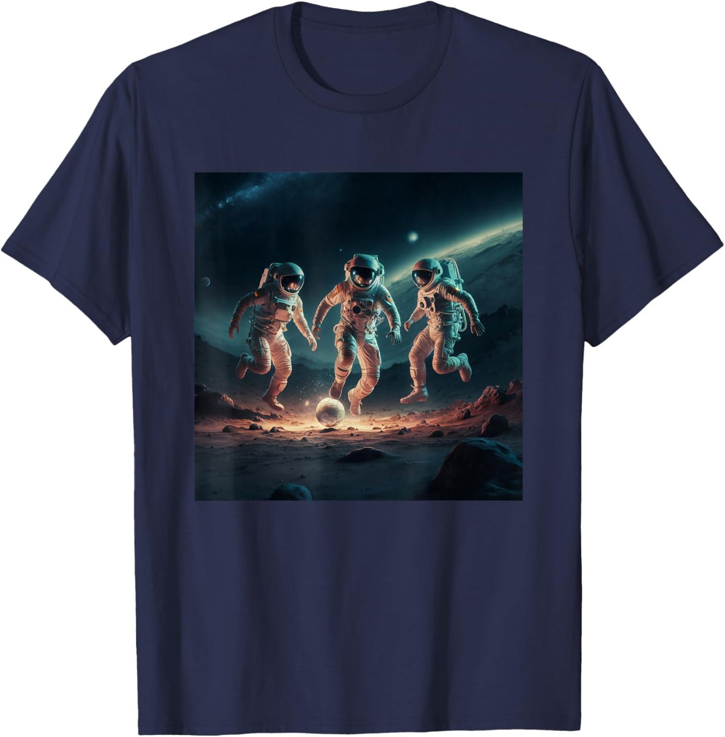 Astronauts Playing Soccer In Space T-Shirt - T-Shirt | Navy