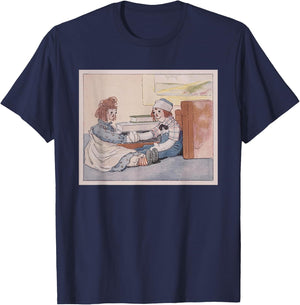 Raggedy Ann & Andy - Their Hands Tied Together Near Books T-Shirt - T-Shirt | Navy