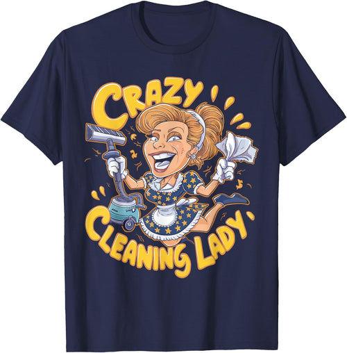 Crazy Cleaning Lady Funny Housekeeping Household Cartoon