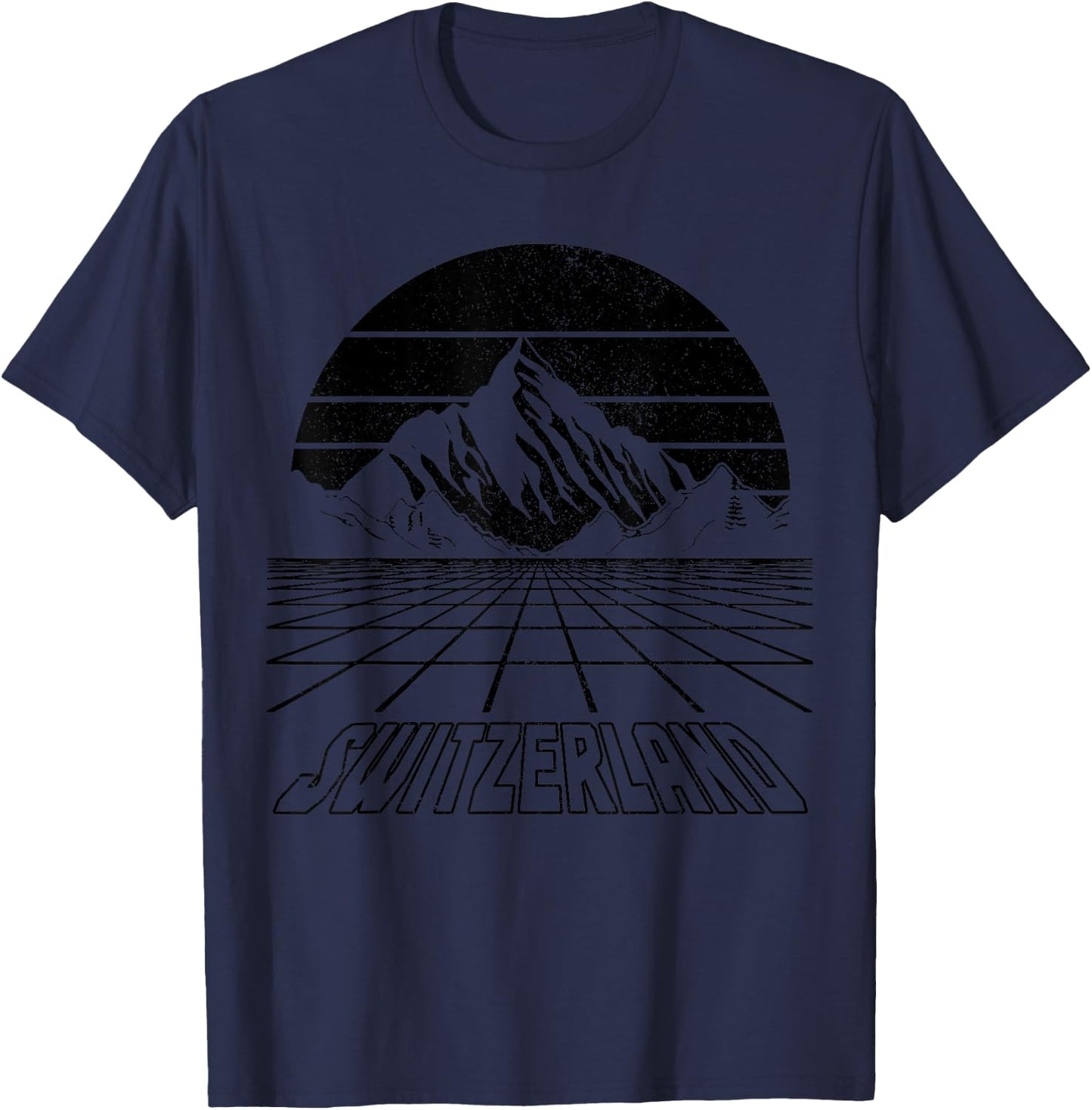 Switzerland Swiss Mountains Alps Vintage Retro Souvenir T-Shirt - T-Shirt | Navy