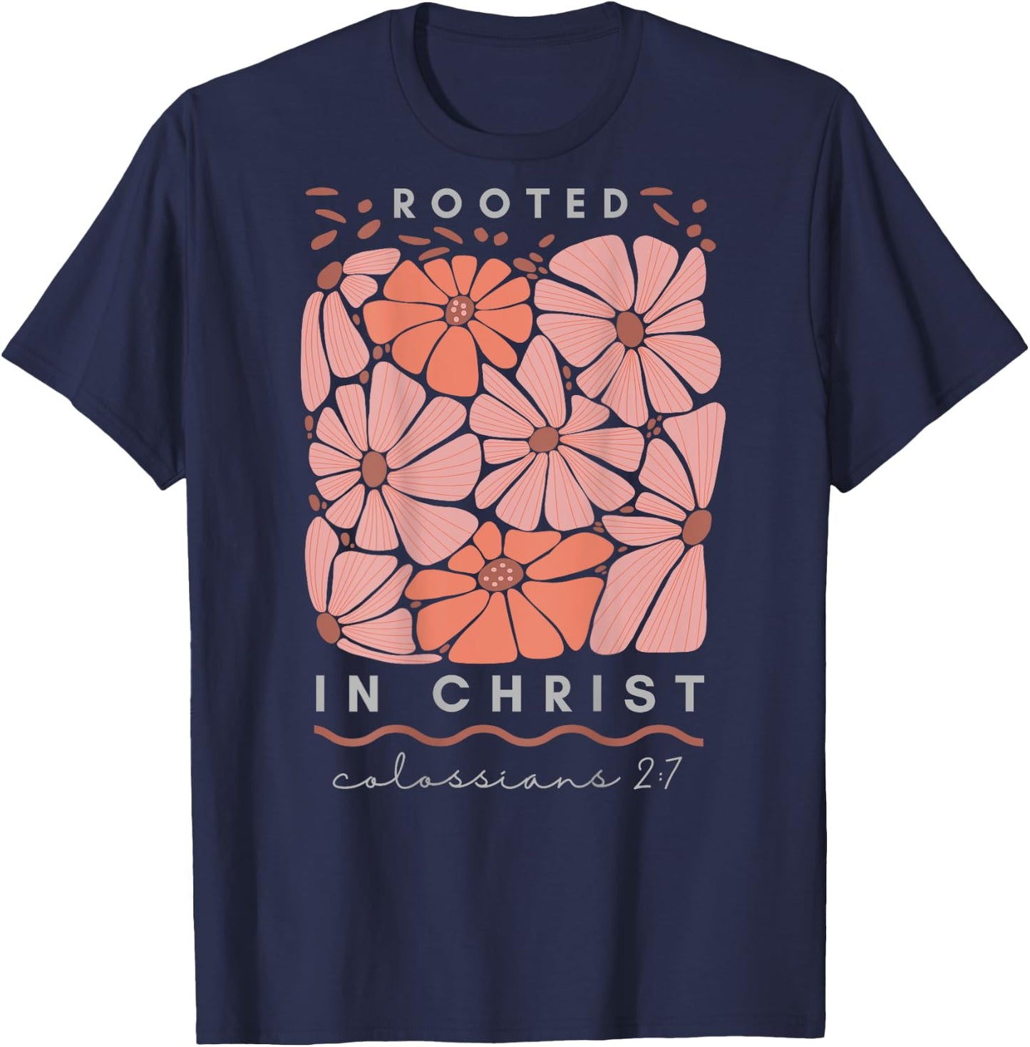 Colossians 2:7 Roots in Christ Scripture Christian Vintage T-Shirt - T-Shirt | Navy