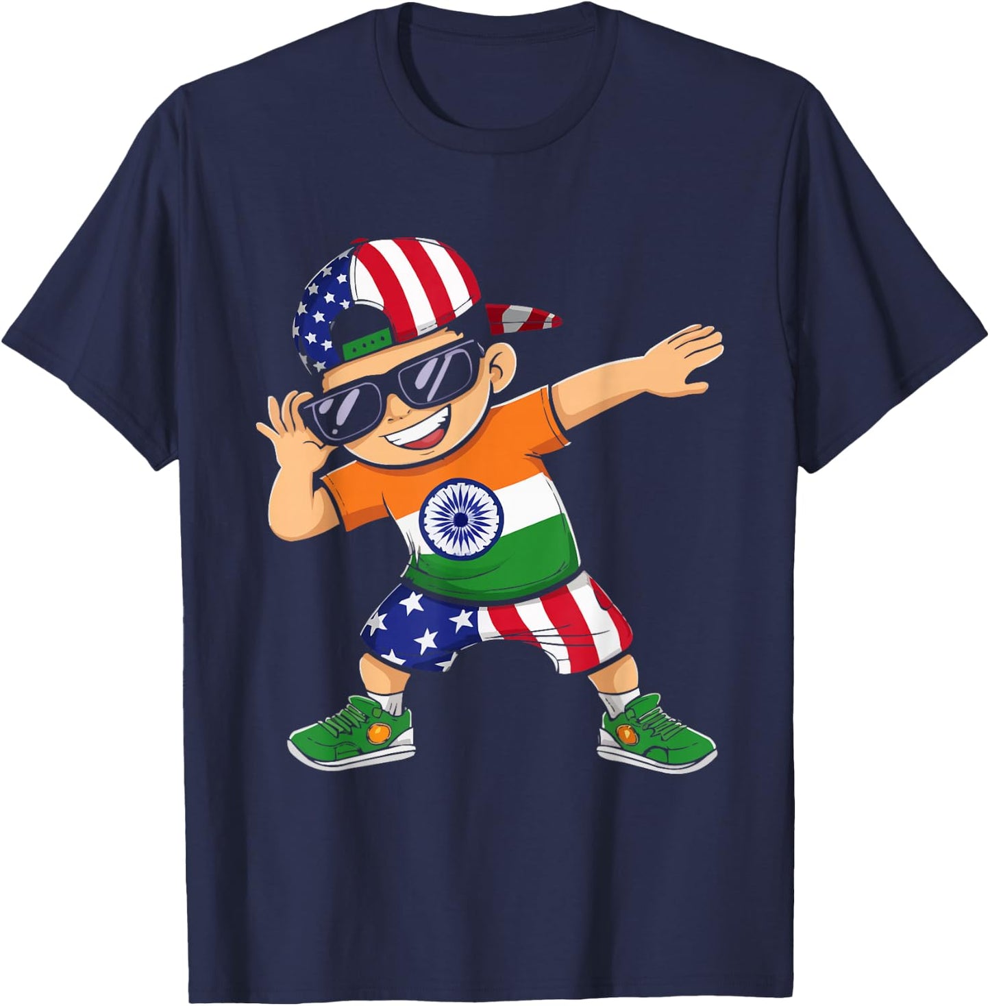 Half Indian Half American USA Flag India America T-Shirt - T-Shirt | Navy