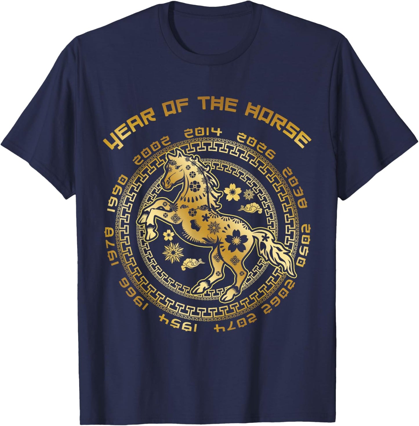 Chinese New Year Of The Horse Chinese Zodiac Year 2026 , Small, Black T-Shirt - T-Shirt | Navy